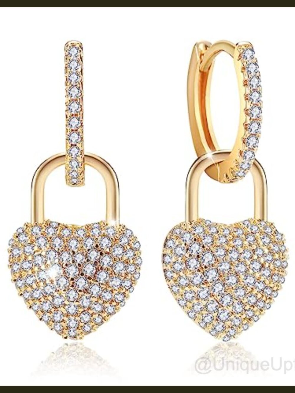 18K Gold Plated Crystal Heart Hoop Earrings Cubic Zirconia Dangle